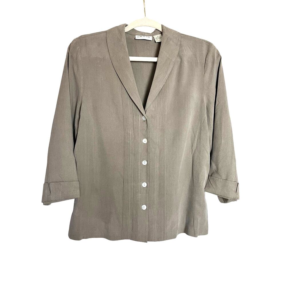 Orvis | Size 12 Women's Button-Down Tan Blouse 100% Silk